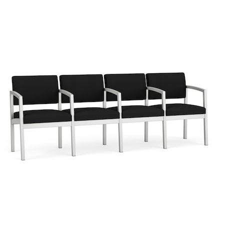 Lesro Lenox Steel 4 Seater with Center Arms, Black/Onyx Seat, Black/Onyx Back, 85.5 W 24.5 L 32 H LS4103